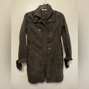 DKNY Dark Coffee Brown Military Style Double Breasted Trench Coat‎ Size Medium
